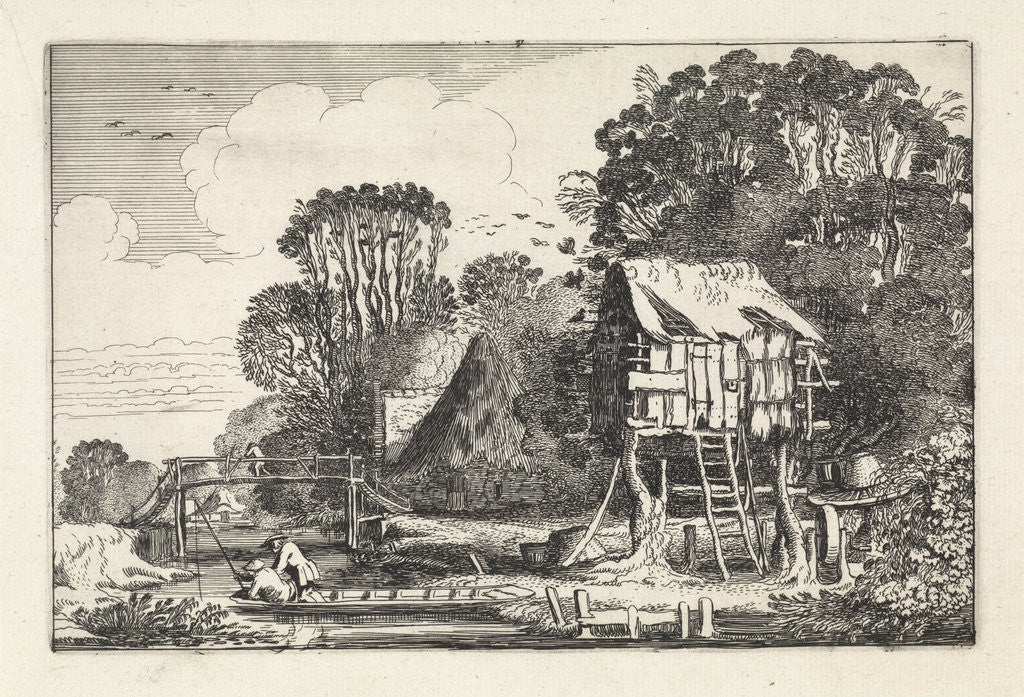 Detail of Anglers in a boat with a dovecote by Jan van de Velde II