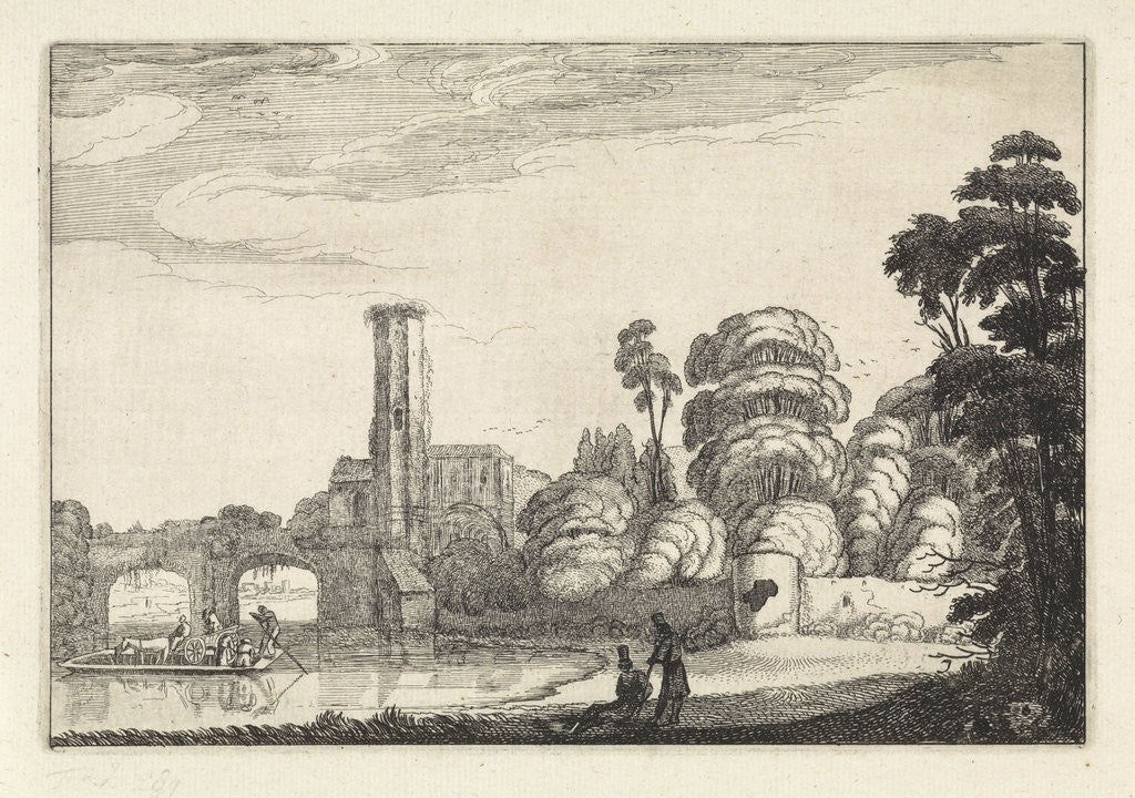 Detail of At a bridge and a ruin by Jan van de Velde II