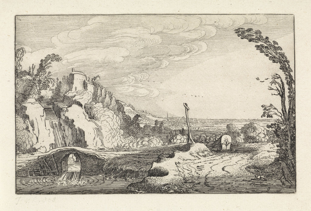 Detail of Excursion on a path in a mountainous river landscape by Jan van de Velde II