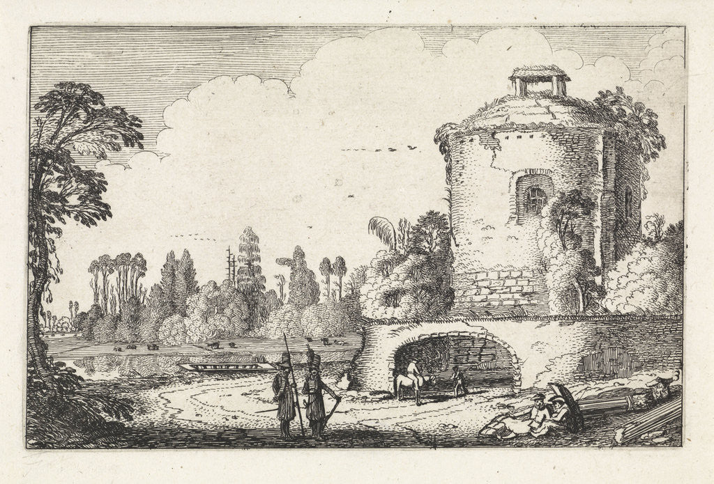 Detail of Landscape with a round tower by Jan van de Velde II