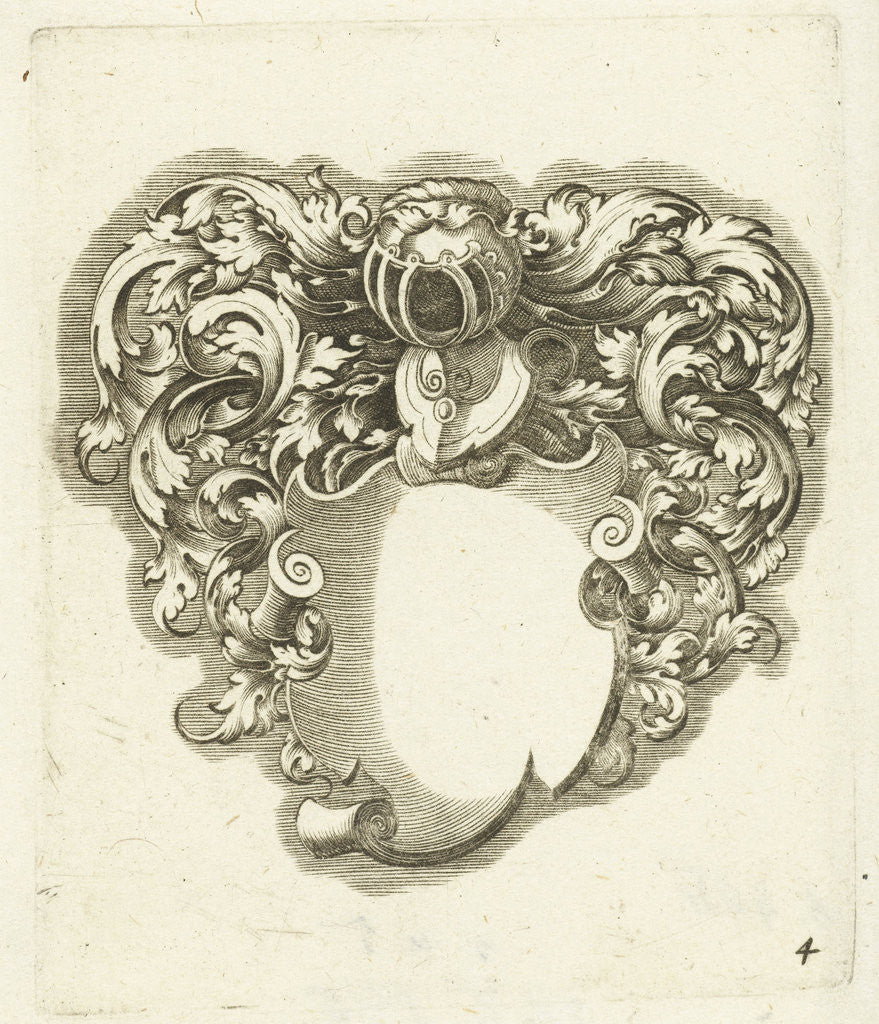 Detail of Coat of arms without the peacock on the helmet, without band and with a blank shield by Michiel le Blon