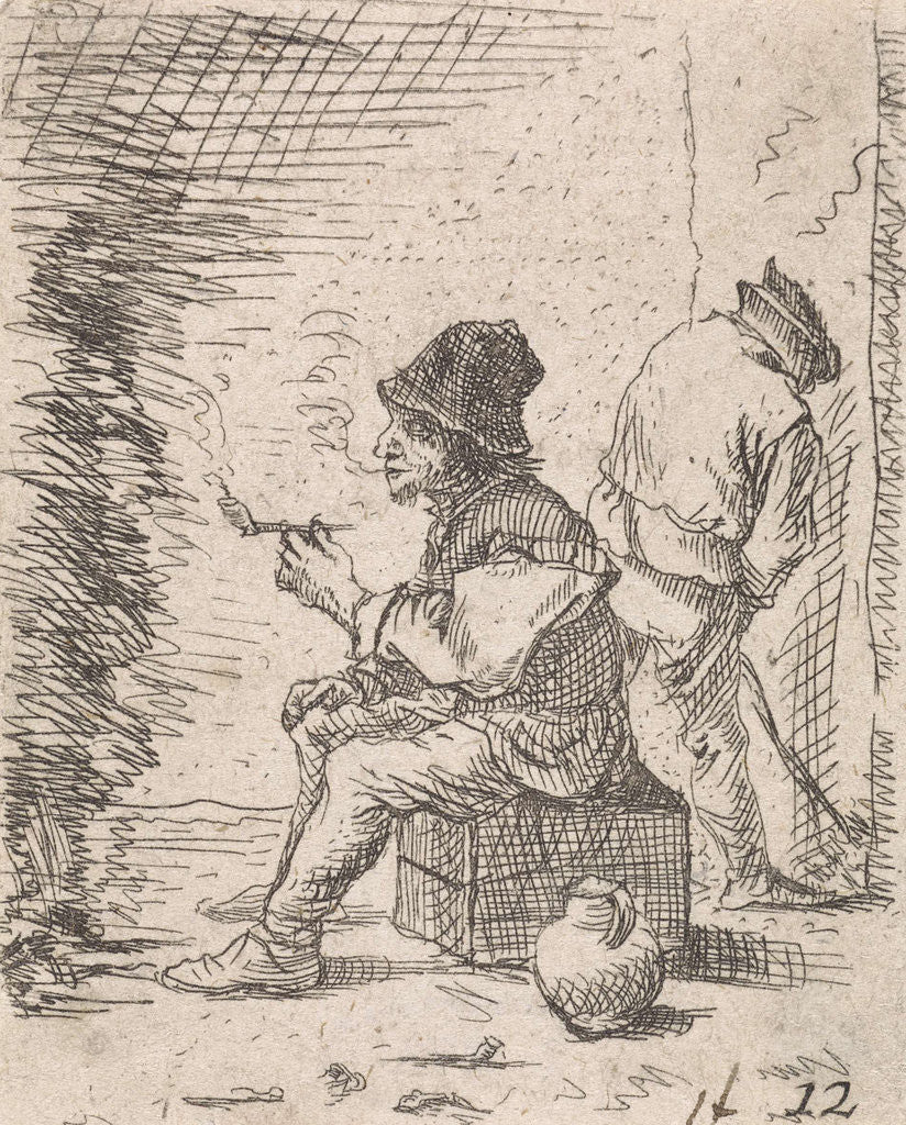 Detail of Smoking farmer by the fire by Anonymous
