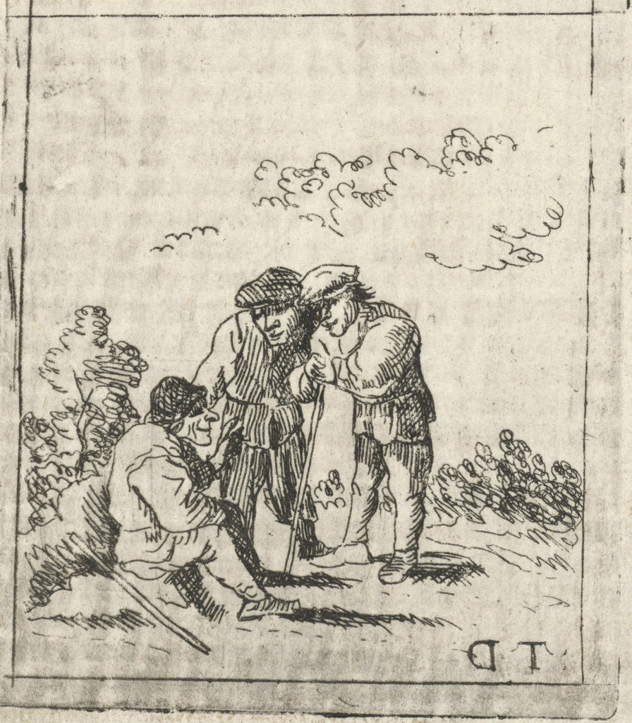 Detail of Three men talking to each other by Anonymous