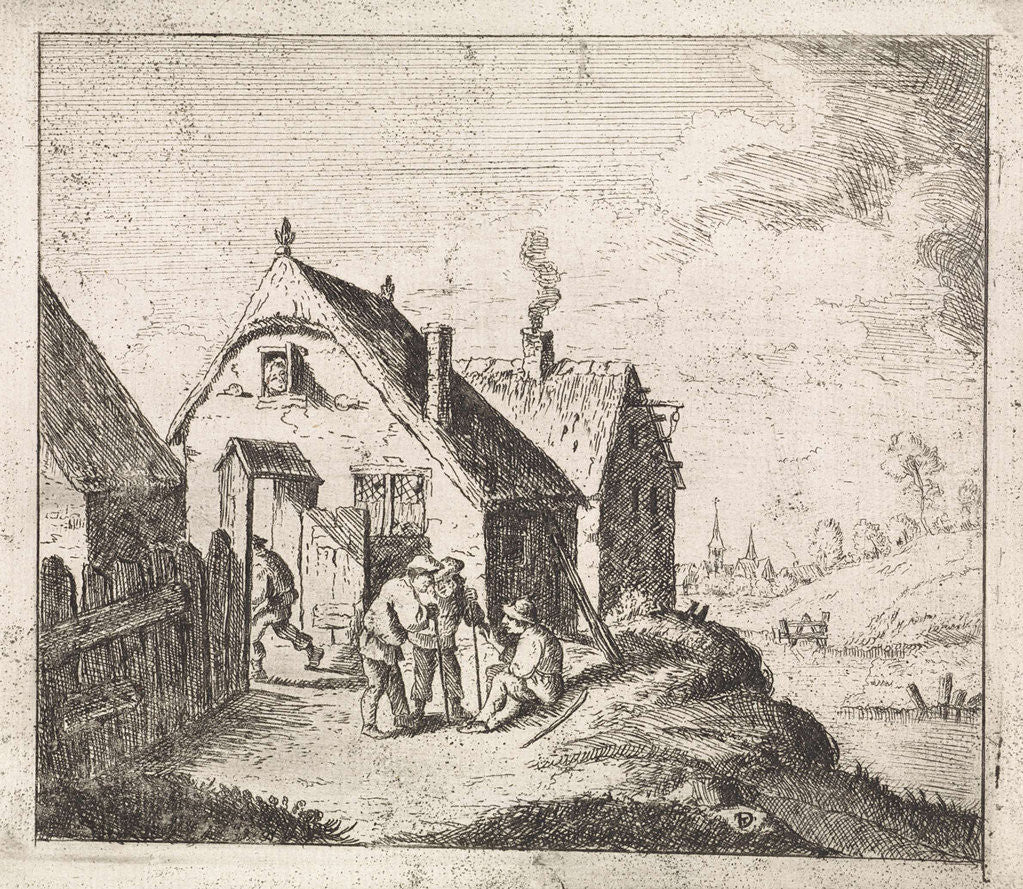 Detail of Three men in a conversation at home by Anonymous