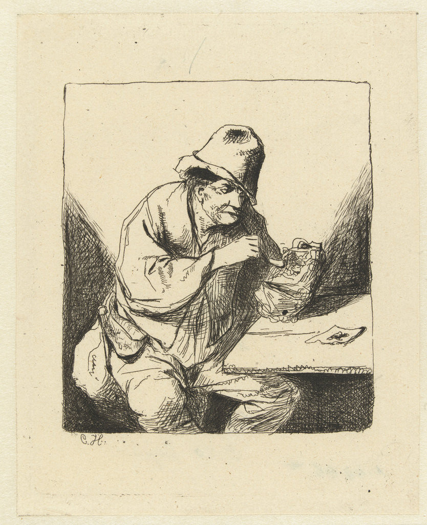 Detail of Seated man cross pipe by Monogrammist CH