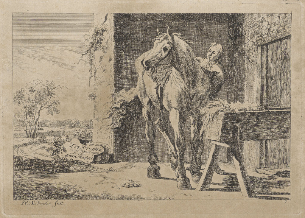 Detail of Figure with a horse at a crib by Jacob Elias van Varelen