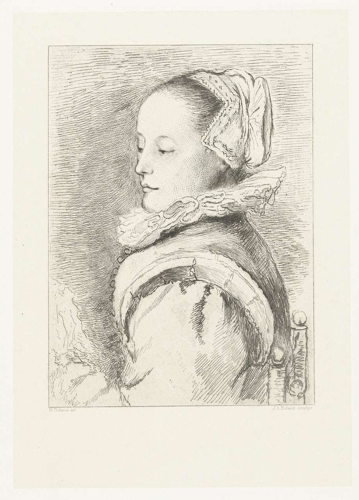 Detail of Portrait of Maria Tesselschade Roemer Visscher by Johannes Arnoldus Boland