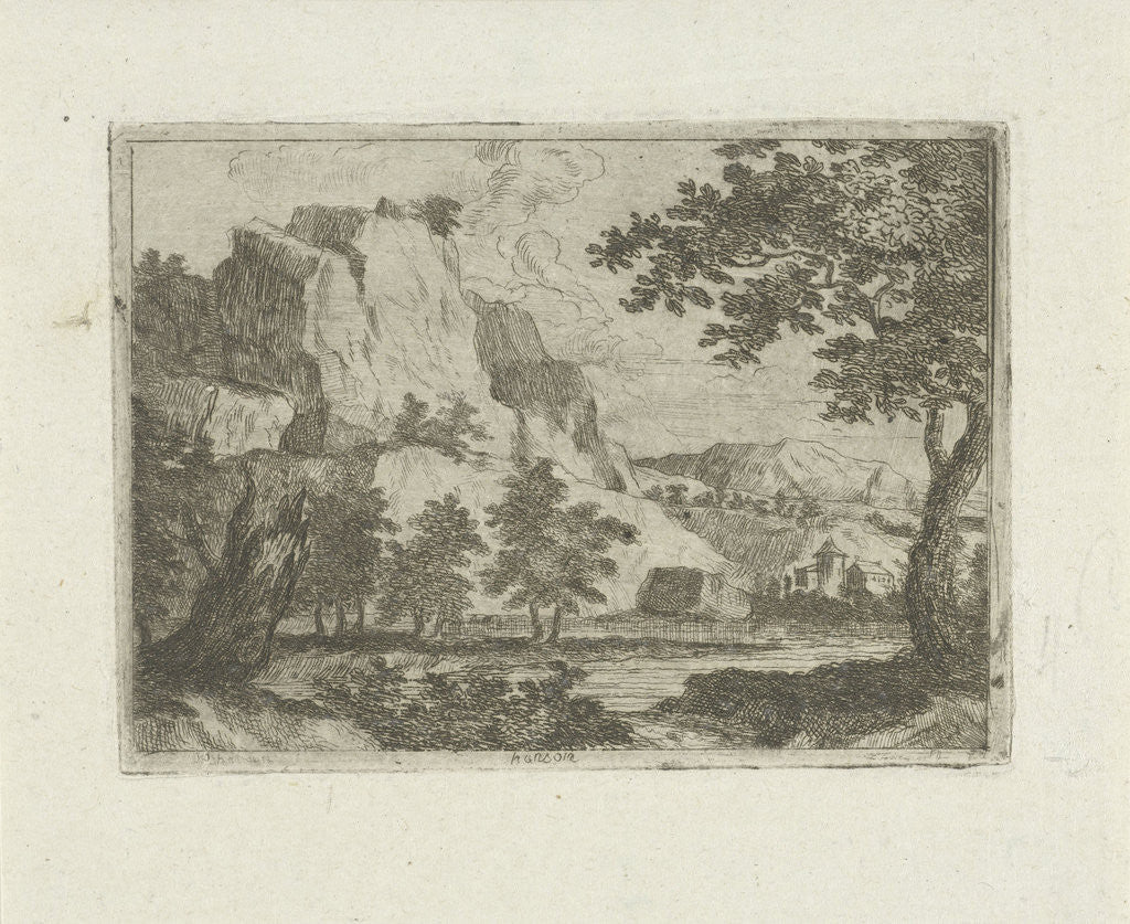 Detail of Rock in a river landscape by Jean Joseph Hanson