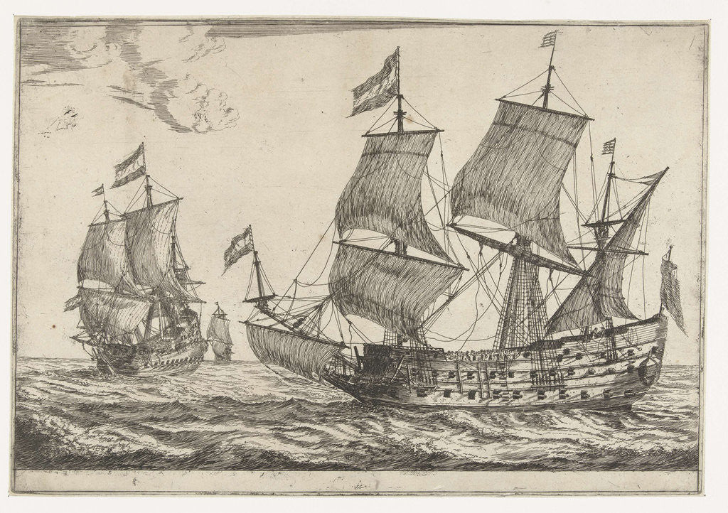 Detail of Two large warships by Reinier Nooms