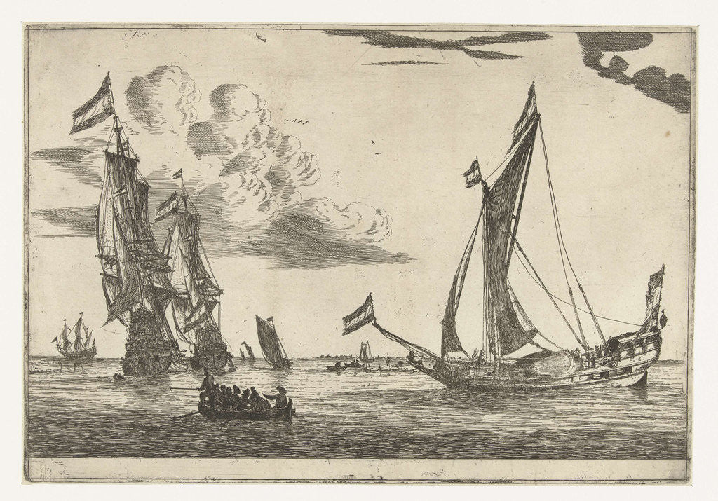 Detail of Two warships and hunting by Reinier Nooms