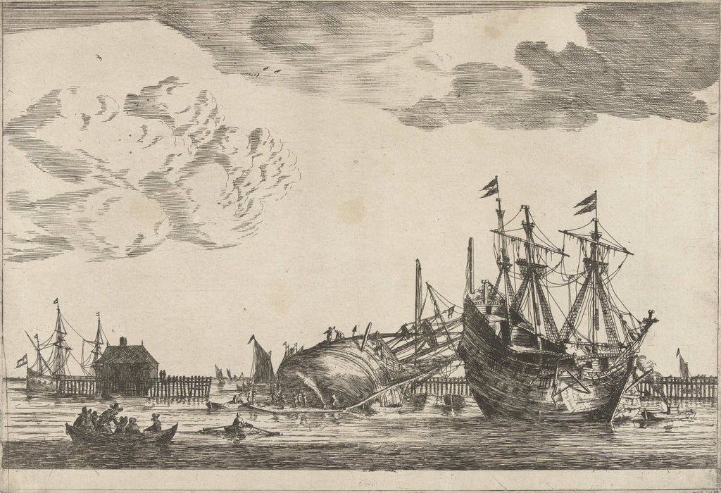 Detail of Two ships are ready for repair by Reinier Nooms