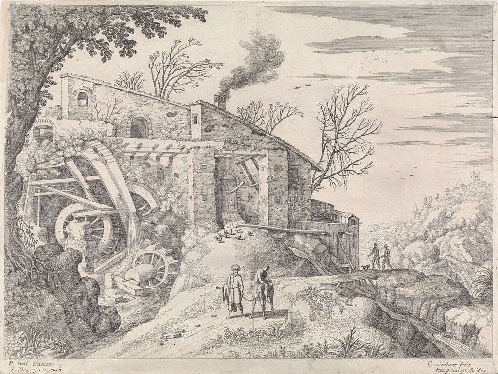 Detail of Landscape with water mill and the Good Samaritan by Antoine Bonenfant