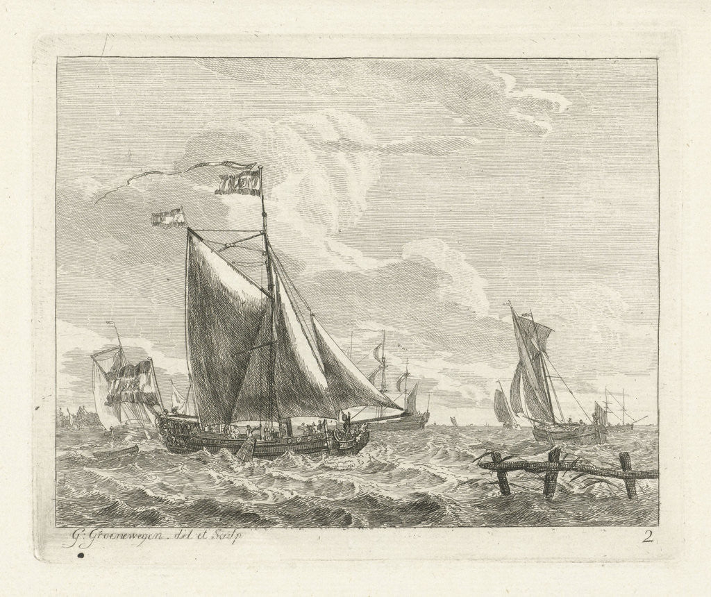 Detail of Eight sailing in rough seas by Gerrit Groenewegen