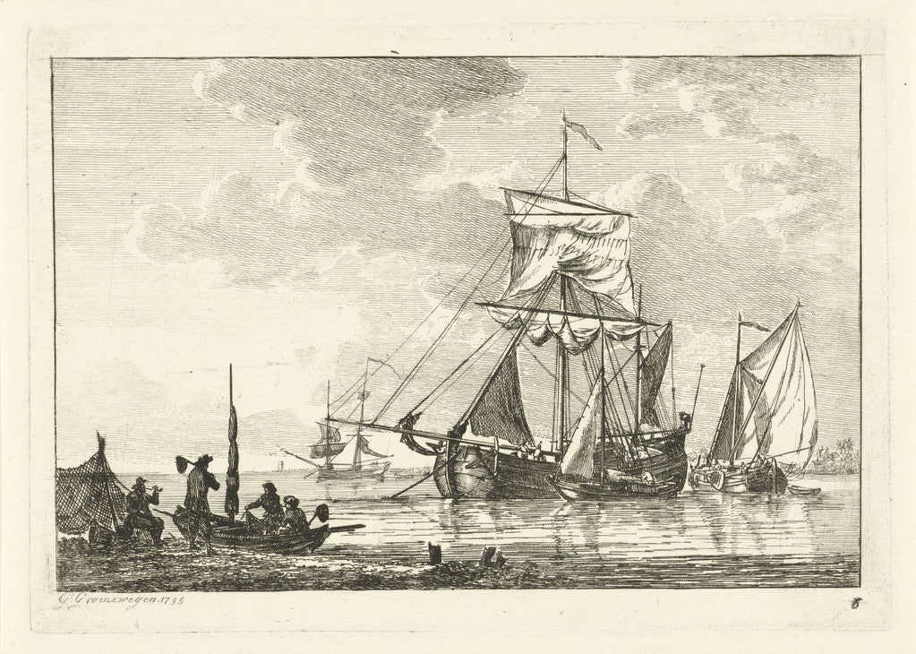 Detail of Four sailing on still water by Gerrit Groenewegen