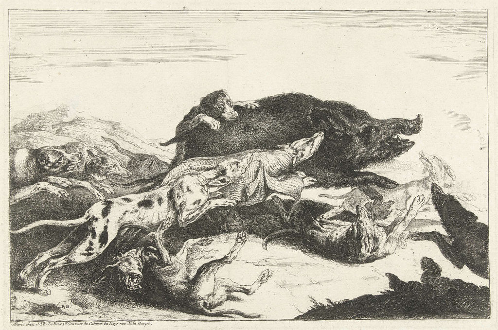 Detail of Dogs hunt a boar by Peeter Boel