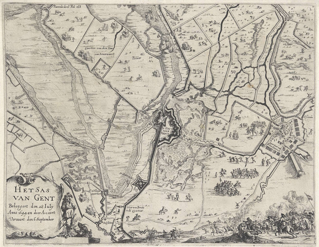 Detail of Map of siege and conquest of Sas van Ghent, 1644 by Dirk Stoop