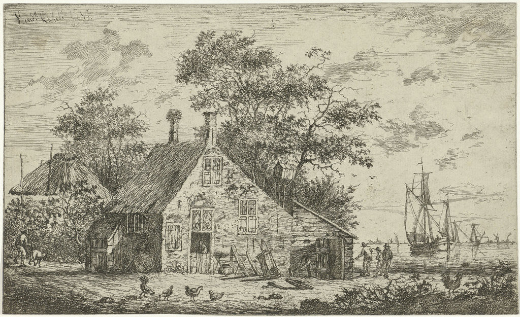 Detail of Farm on a river by Hendrik Kobell