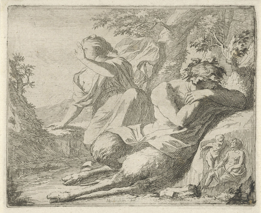 Detail of Sater and female figure cover the eyes from sunlight by Nicolaes de Vries