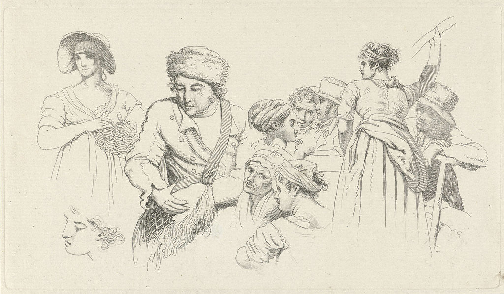 Detail of Study Sheet with figures and heads by Jacob Ernst Marcus