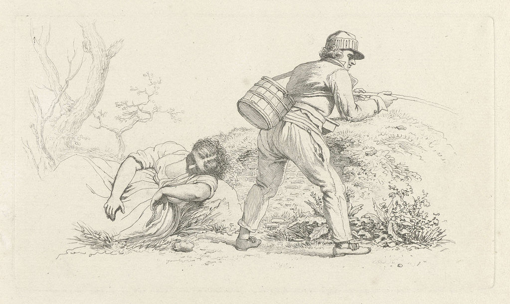 Detail of Study Sheet with a sleeping woman and an angler by Jacob Ernst Marcus