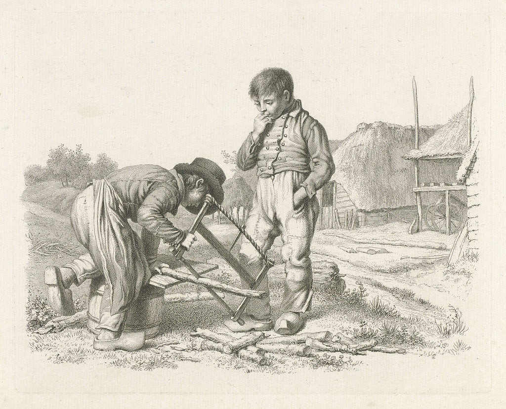 Detail of Sawing and a boy standing by Jacob Ernst Marcus