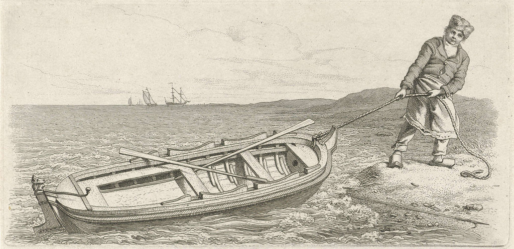 Detail of Man pulling his boat ashore by Jacob Ernst Marcus