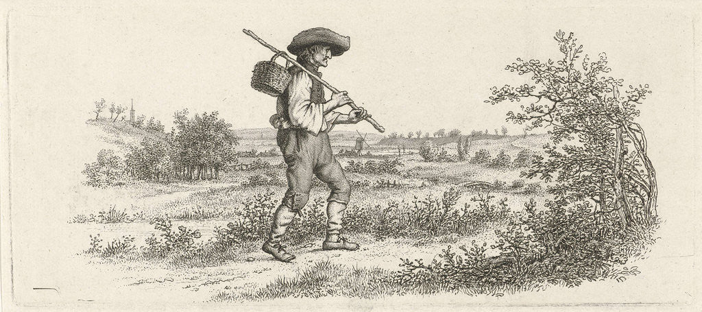 Detail of Man with stick and a basket in a landscape by Jacob Ernst Marcus