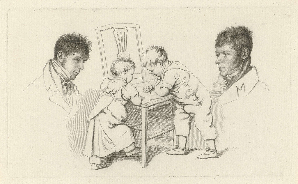 Detail of Two children drawing portraits of U Zealander and Anthony Oberman by Hendrik Willem Caspari