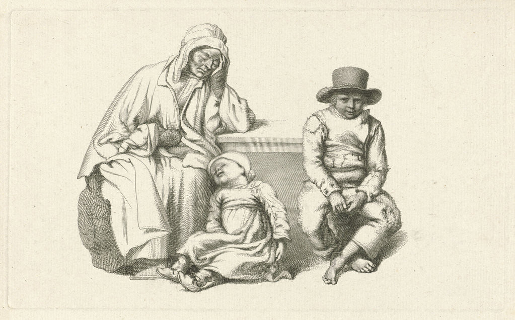 Detail of Sitting old wife and two children by Jacob Ernst Marcus