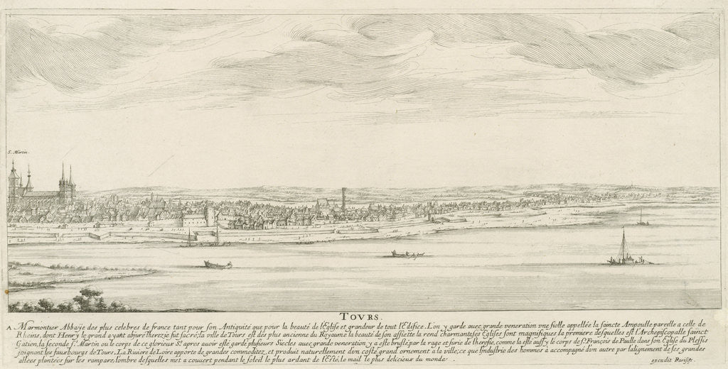 Detail of View of Tours, France, caption and excudit Parisiis by Francois Collignon