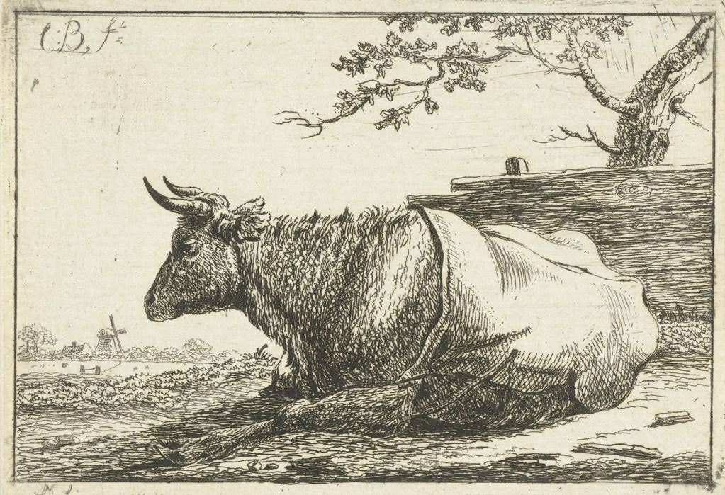 Detail of Landscape with reclining cow by Cornelis Bisschop
