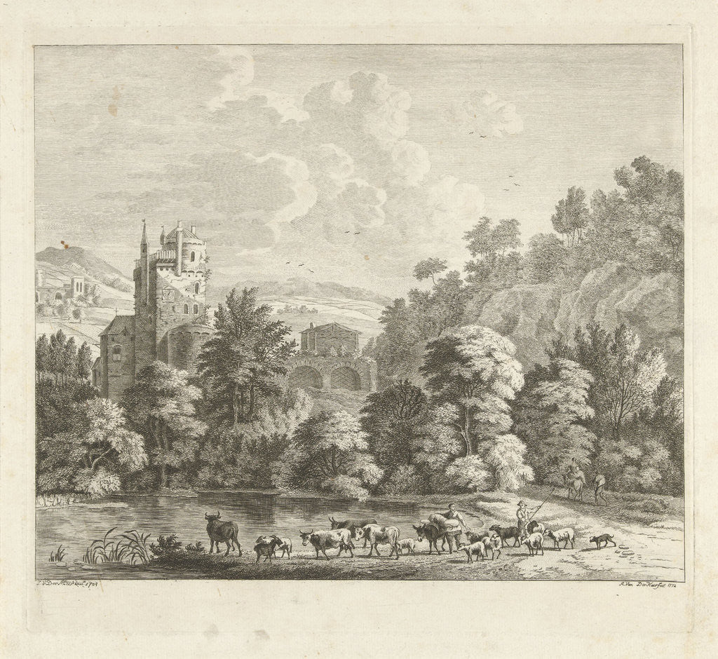 Detail of Cattle in a mountain landscape by Anthonij van der Haer