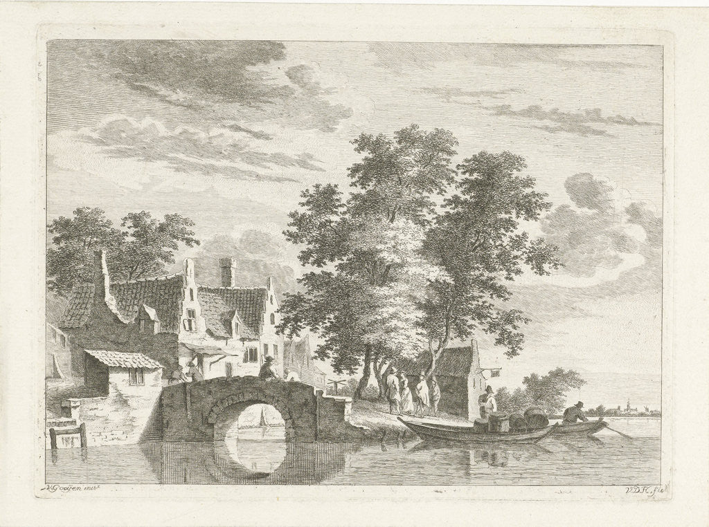 Detail of Village view with stone bridge by Anthonij van der Haer