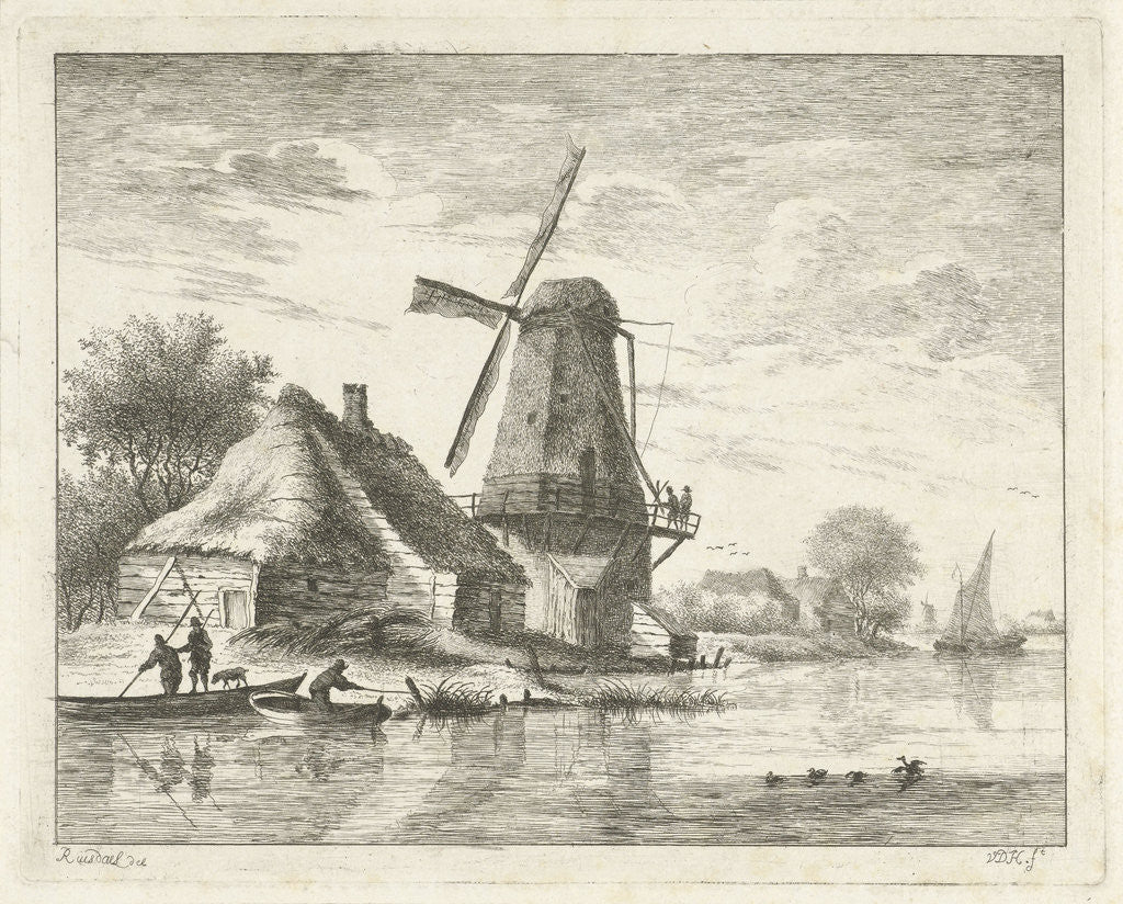 Detail of Windmill along a river by Anthonij van der Haer