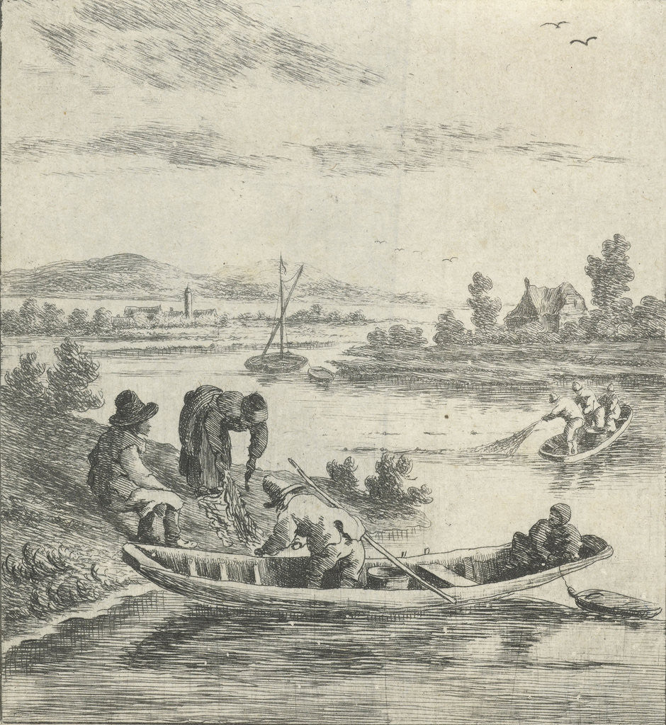 Detail of Fishermen on a river by Anthonij van der Haer