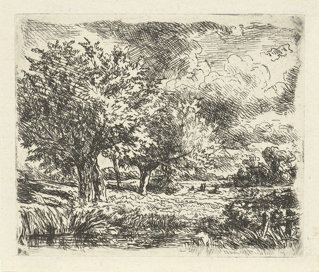 Detail of Landscape with willows by Adrianus van Everdingen
