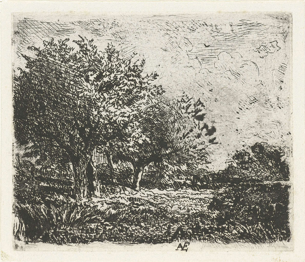Detail of Landscape with willow by Adrianus van Everdingen