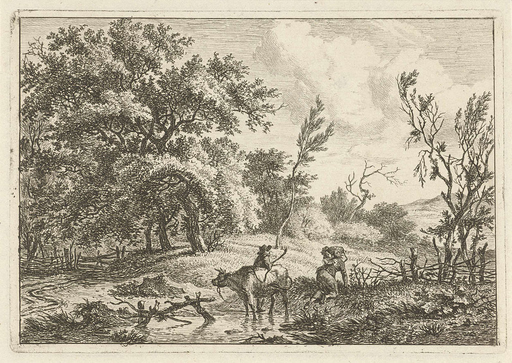 Detail of Landscape with bull and herdsman by Hermanus Fock