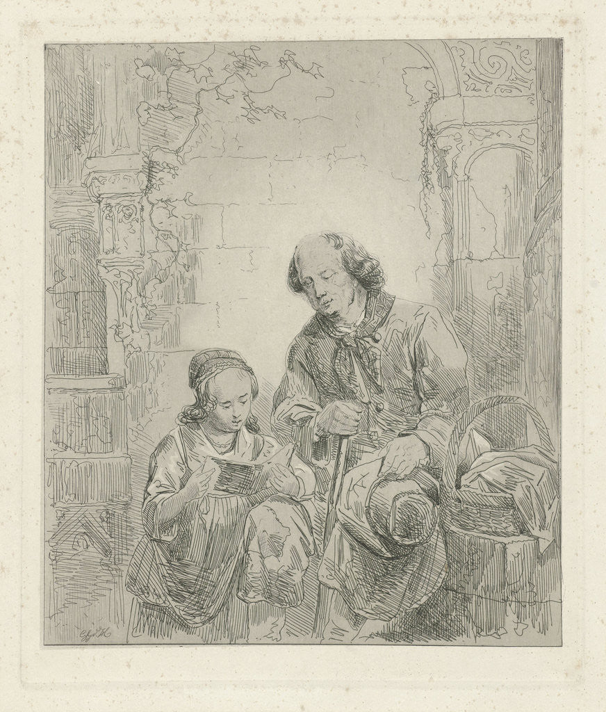 Detail of Girl reads a man from a book by George Gillis Haanen