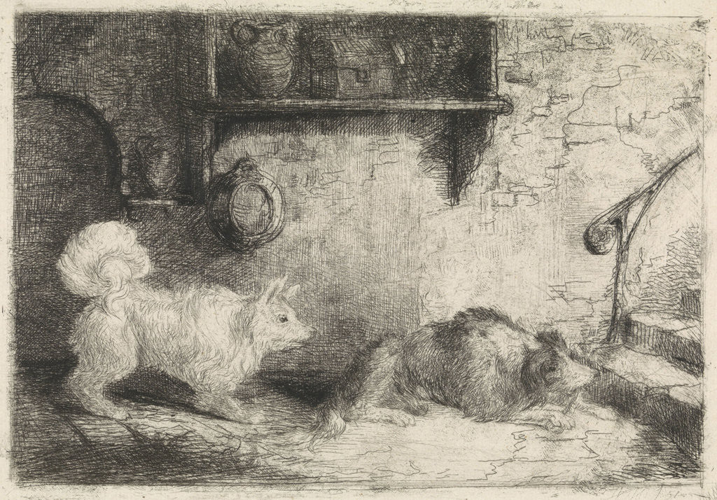 Detail of Two dogs by Jan Karel Jacob de Jonge