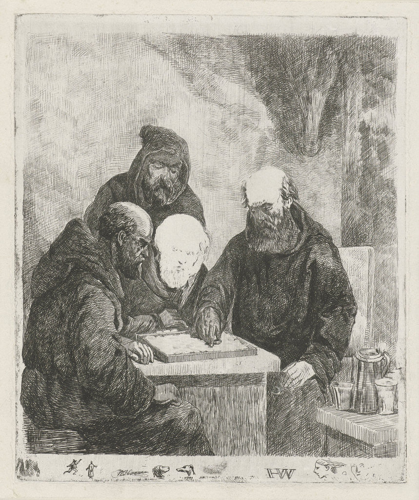 Detail of Checkers playing monks by David van der Kellen II