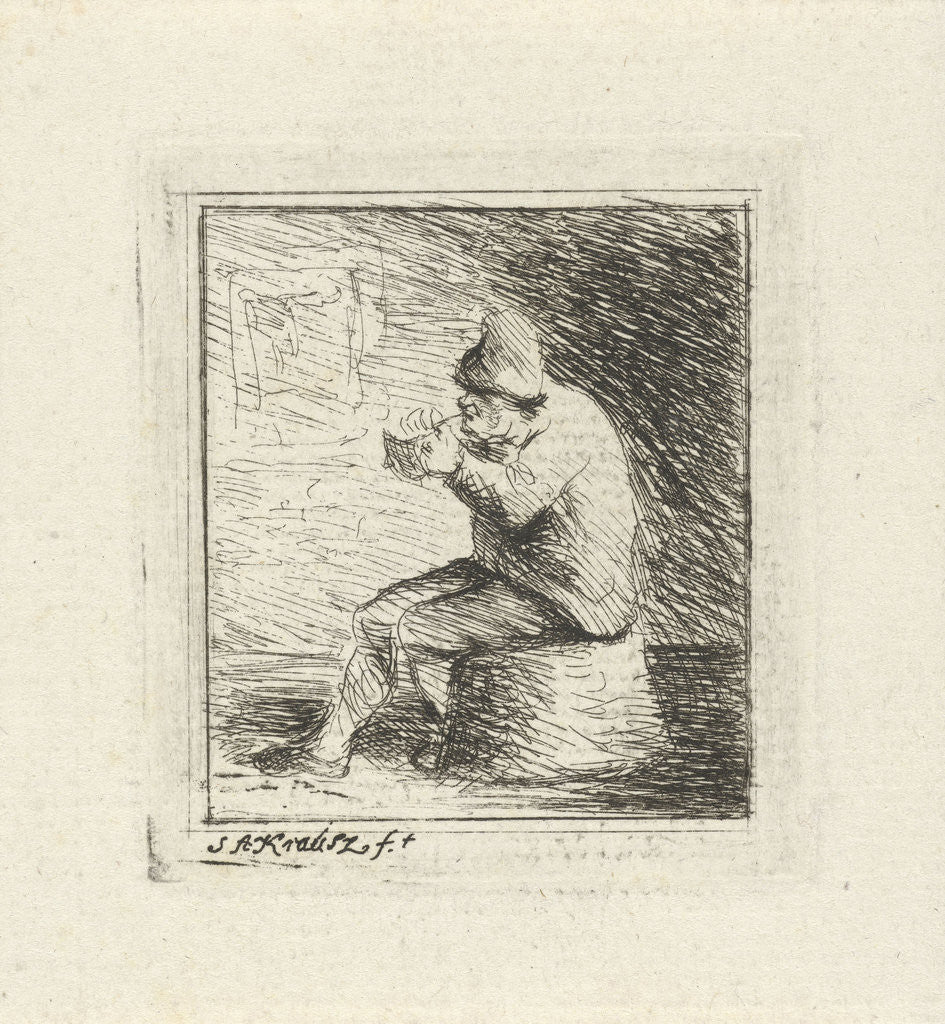 Detail of Smoking farmer by Simon Andreas Krausz