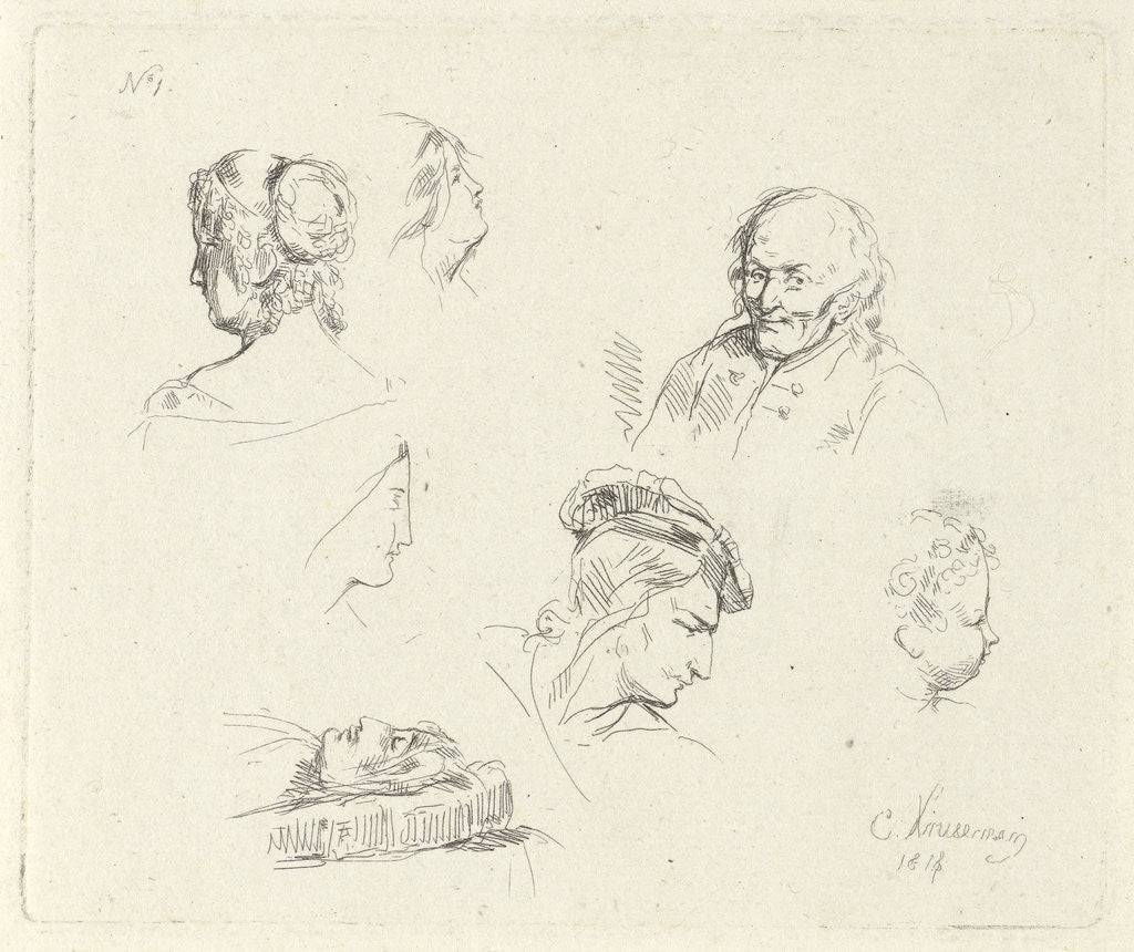 Detail of Study Sheet with different heads by Cornelis Kruseman