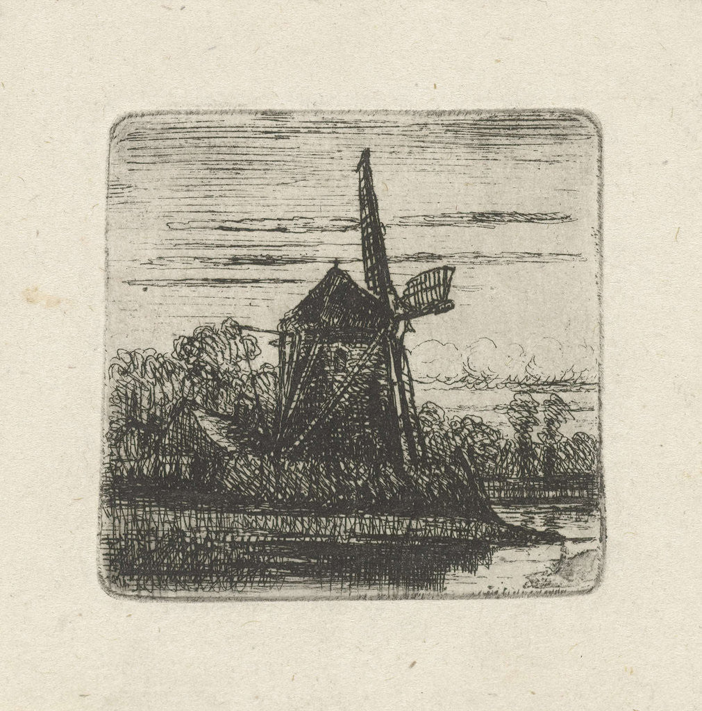 Detail of mill on a river by Jan van Lokhorst