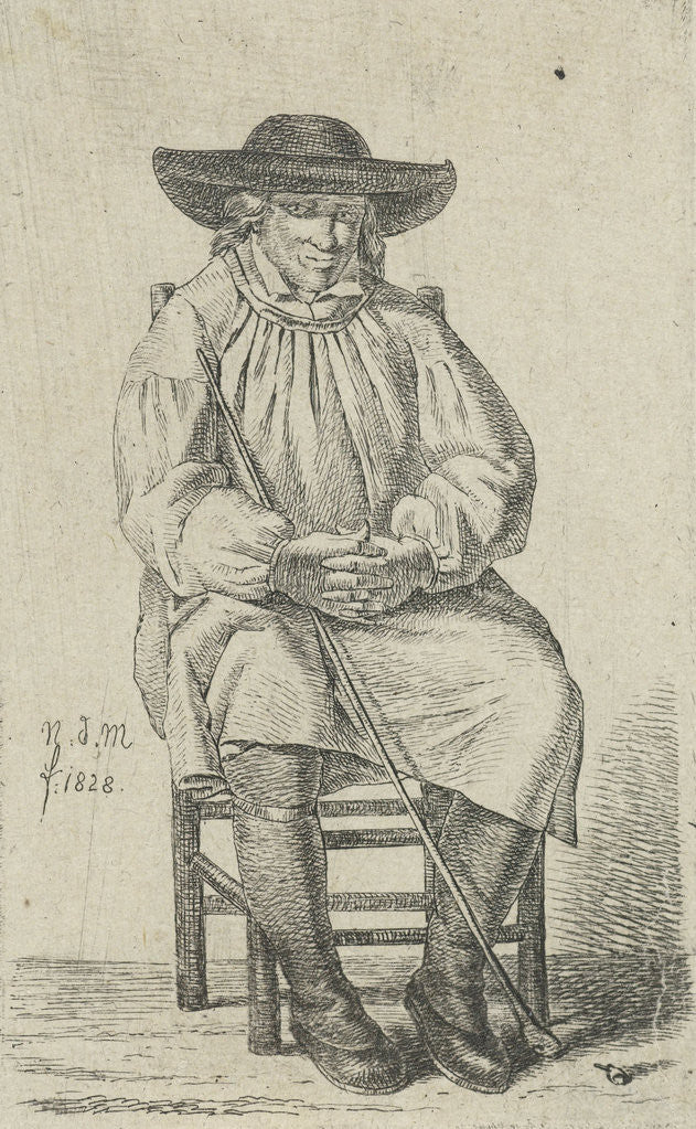 Detail of Seated man with stick by Anthonie Willem Hendrik Nolthenius de Man