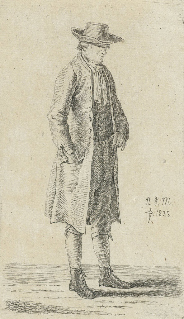 Detail of Standing man put his hand in his pocket, series of twelve prints with studies of human figures by Anthonie Willem Hendrik Nolthenius de Man