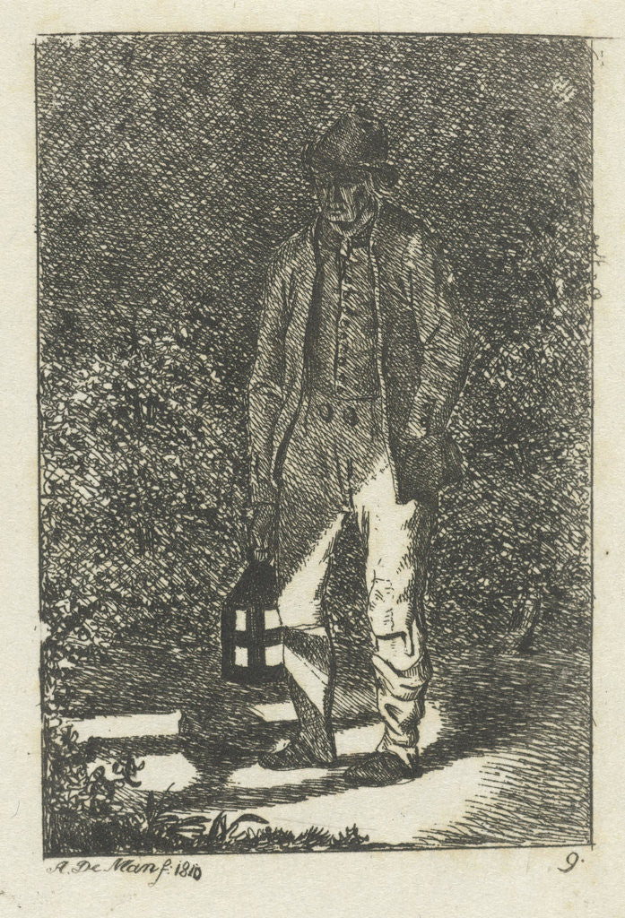 Detail of Man with a lantern by Anthonie Willem Hendrik Nolthenius de Man