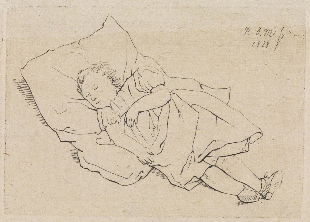 Detail of Sleeping child on a pillow by Anthonie Willem Hendrik Nolthenius de Man