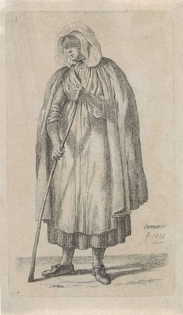 Detail of Women with a cloak and a stick by Anthonie Willem Hendrik Nolthenius de Man