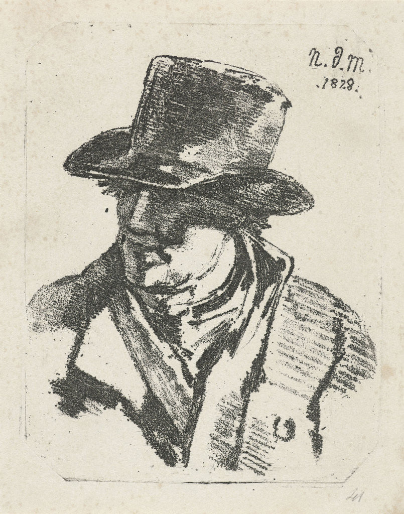 Detail of Bust of a man with hat by Anthonie Willem Hendrik Nolthenius de Man